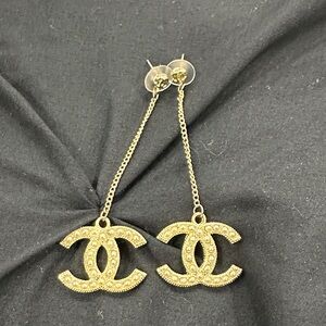 CHANEL Gold Chain Logo Earrings